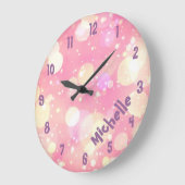 ピンクと紫の少女の部屋名時計 ラージ壁時計 (傾斜)