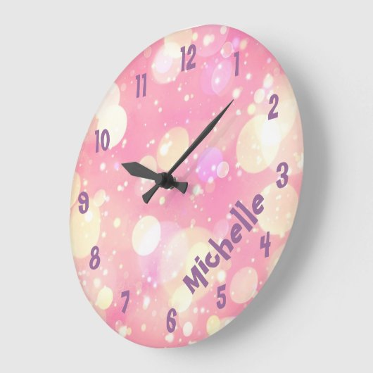 ピンクと紫の少女の部屋名時計 ラージ壁時計 (傾斜)