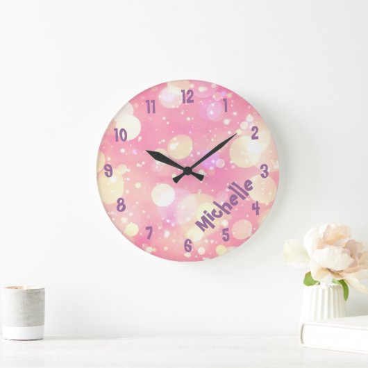 ピンクと紫の少女の部屋名時計 ラージ壁時計 (ホーム)
