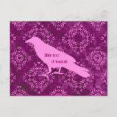 ピンクと紫の幾何学的なダマスクの上のピンクのレイベン ポストカード (正面)