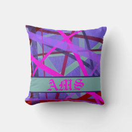 ピンクと紫の幾何学線パターンモノグラム クッション