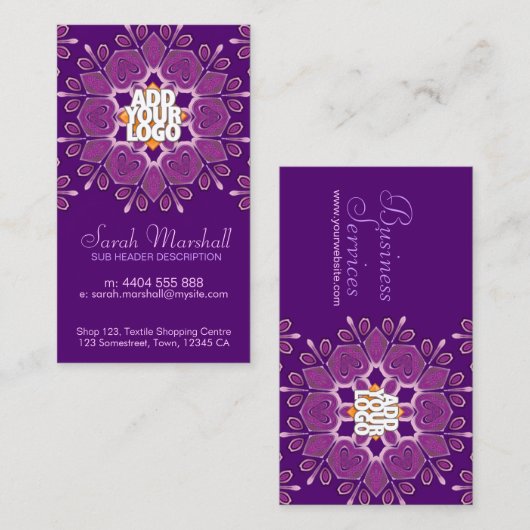 ピンクと紫の幾何学花名刺 名刺 (正面/裏面)