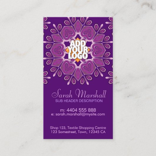 ピンクと紫の幾何学花名刺 名刺 (正面)