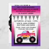 ピンクと紫の怪獣トラック5" x 7"招待状 招待状 (正面/裏面)