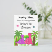 ピンクと紫の恐竜の誕生日招待状 招待状 (スタンド正面)