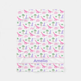 ピンクと紫の恐竜 – 女の子恐竜 フリースブランケット