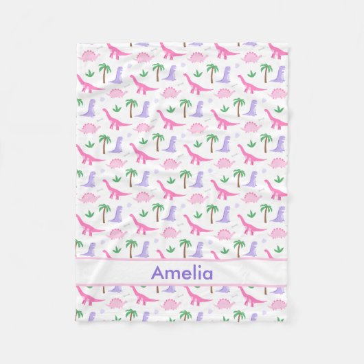 ピンクと紫の恐竜 – 女の子恐竜 フリースブランケット (正面)