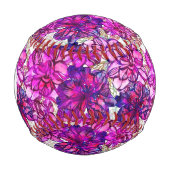 ピンクと紫の抽象芸術の花柄 野球ボール (正面)