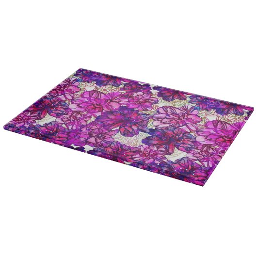 ピンクと紫の抽象芸術の花模様 カッティングボード (角)