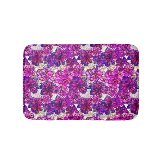 ピンクと紫の抽象芸術の花模様 バスマット (正面)