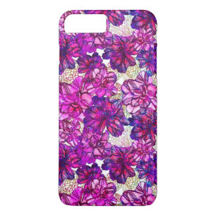 ピンクと紫の抽象芸術の花模様 iPhone 8 PLUS/7 PLUSケース