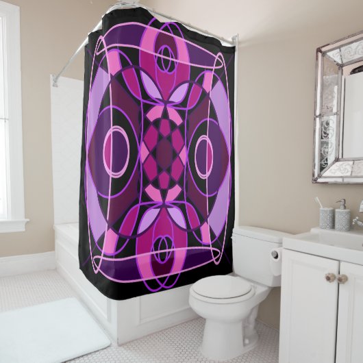 ピンクと紫の抽象芸術モザイクタイル シャワーカーテン (インサイチュ)
