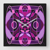 ピンクと紫の抽象芸術モザイクタイル スクエア壁時計 (正面)