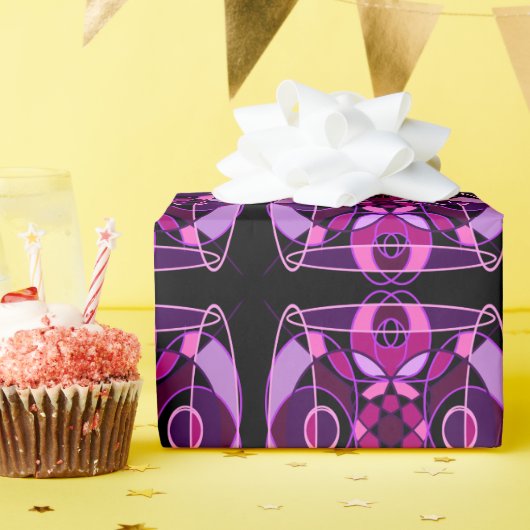 ピンクと紫の抽象芸術モザイクタイル ラッピングペーパー (誕生日パーティー)