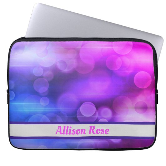 ピンクと紫の抽象芸術円パターン ラップトップスリーブ (正面)