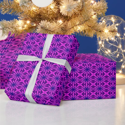 ピンクと紫の抽象芸術花柄 ラッピングペーパー (クリスマス)