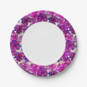 ピンクと紫の抽象芸術花模様 ペーパープレート (正面)