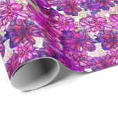ピンクと紫の抽象芸術花模様 ラッピングペーパー (ロールコーナー)