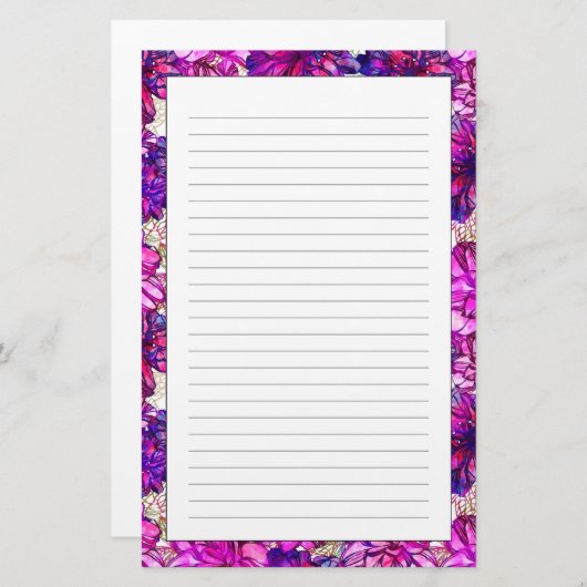 ピンクと紫の抽象芸術花模様 便箋 (正面/裏面)