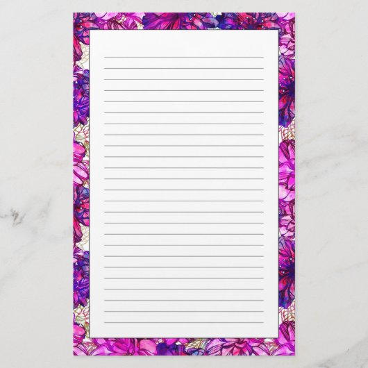 ピンクと紫の抽象芸術花模様 便箋 (正面)