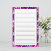 ピンクと紫の抽象芸術花模様 便箋 (スタンド正面)