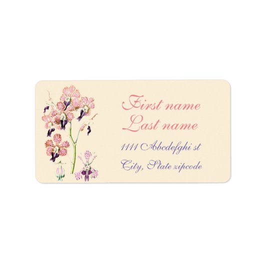 ピンクと紫の斑点のあるラン科学文献の例 ラベル (正面)