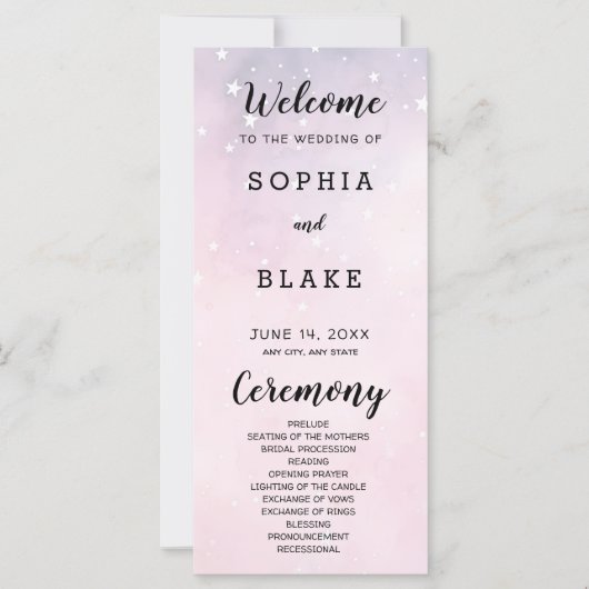 ピンクと紫の星空の結婚式 プログラム (正面)
