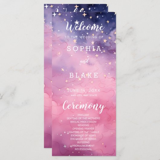ピンクと紫の星空の結婚式 プログラム (正面/裏面)