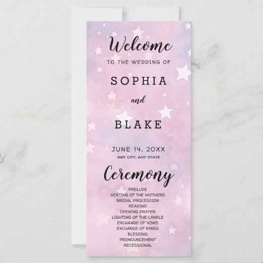 ピンクと紫の星空の結婚式 プログラム (正面)