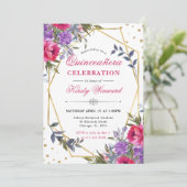 ピンクと紫の春の花フレームキンセアニェラ 招待状 (スタンド正面)