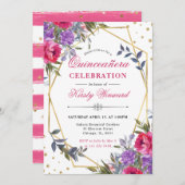 ピンクと紫の春の花フレームキンセアニェラ 招待状 (正面/裏面)