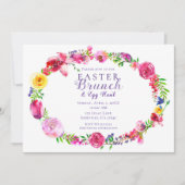ピンクと紫の春の花フローラ モダン 招待状 (正面)