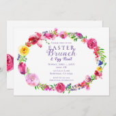 ピンクと紫の春の花フローラ モダン 招待状 (正面/裏面)