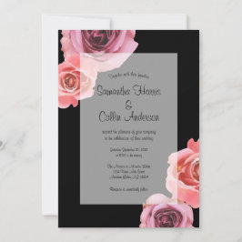 ピンクと紫の春バラ結婚ズ 招待状