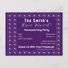 ピンクと紫の春ブロッサム引っ越し祝いパーティーパーティー 案内ポストカード