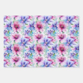 ピンクと紫の春花模様 ラッピングペーパーシート (正面3)