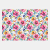 ピンクと紫の春花模様 ラッピングペーパーシート (正面2)