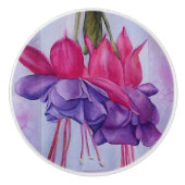 ピンクと紫の暗い赤紫色花器ノブ セラミックノブ (正面)