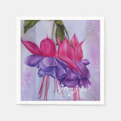 ピンクと紫の暗い赤紫色花 スタンダードカクテルナプキン (正面)
