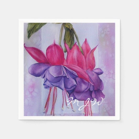 ピンクと紫の暗い赤紫色花 スタンダードカクテルナプキン (正面)