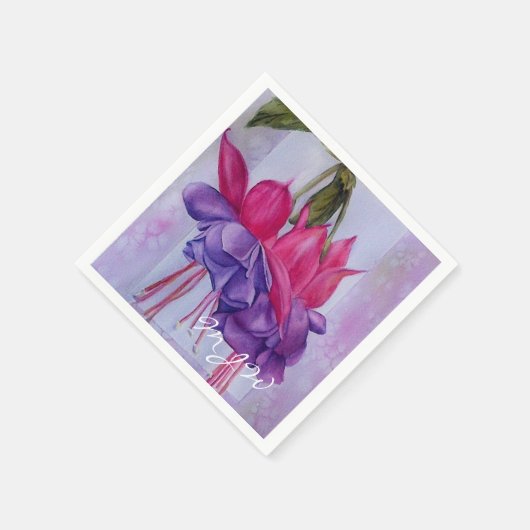 ピンクと紫の暗い赤紫色花 スタンダードカクテルナプキン (角)