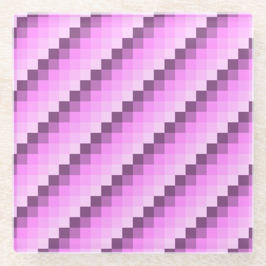 ピンクと紫の正方形 ガラスコースター (正面)