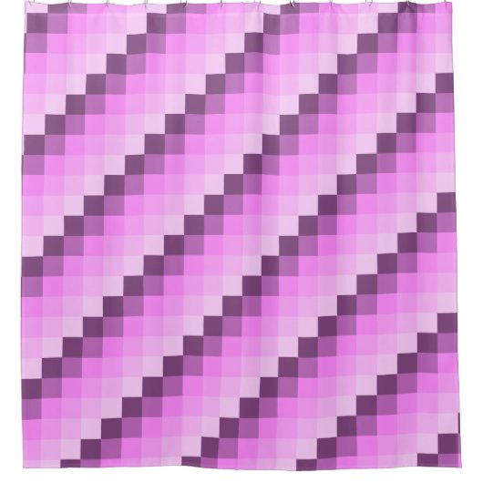 ピンクと紫の正方形 シャワーカーテン (正面)
