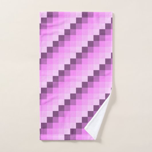 ピンクと紫の正方形 バスタオルセット (ハンドタオル)