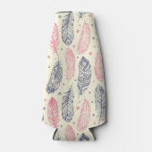 ピンクと紫の民族羽毛パターン ボトルクーラー (正面)