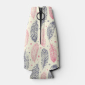 ピンクと紫の民族羽毛パターン ボトルクーラー (裏面)