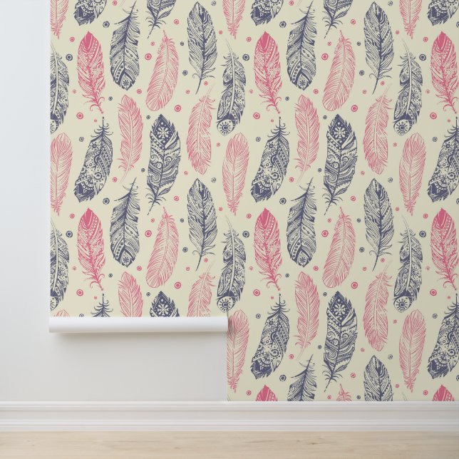 ピンクと紫の民族羽毛パターン 壁紙 (アプリケーション)