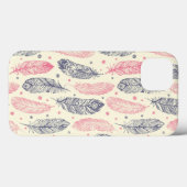 ピンクと紫の民族羽毛パターン Case-Mate iPhoneケース (裏面 (横))