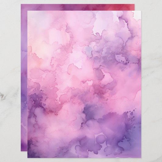 ピンクと紫の水の色のスクラップブック紙 (正面/裏面)