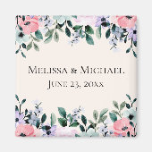 ピンクと紫の水の色のフローラ日付を保存 マグネット (正面)